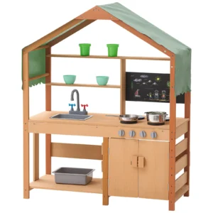 Outdoor Wooden Mud Kitchen Playset for Kids – Backyard Pretend Play Cooking Station with Sink & Accessories