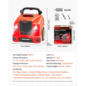 Kids Mechanic Truck Engine Toy – 60 Piece STEM Tool Set with Electric Screwdriver